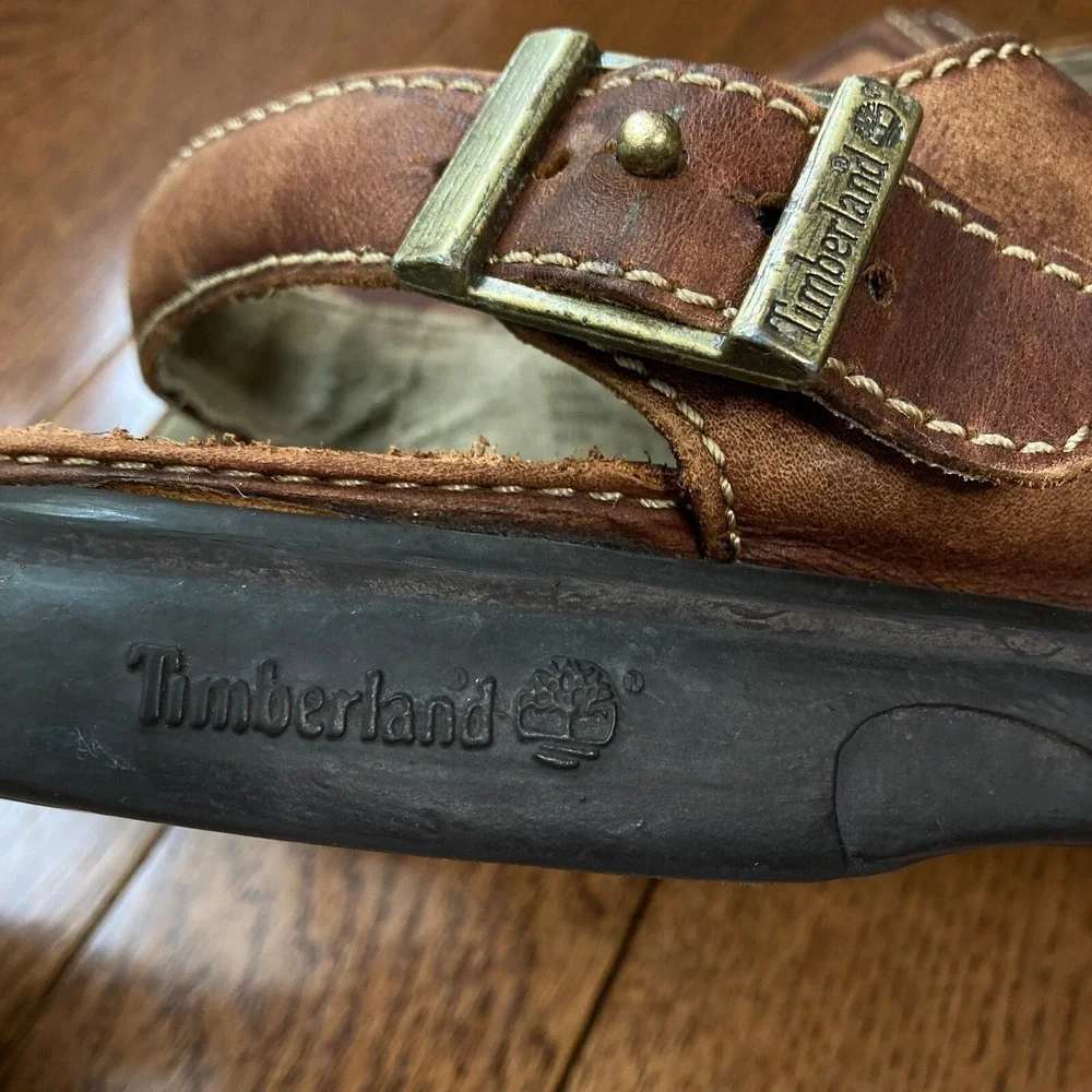 Timberland Brown Leather Adjustable Buckle Heel Strap Sandals Mens 10 4826